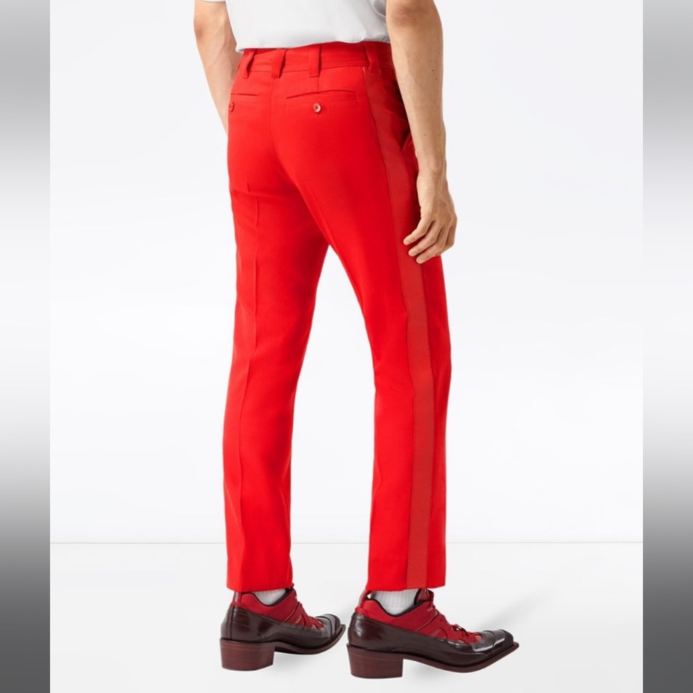 Burberry Bright Red Calf Leather Side-Stripe tailored trousers - Cupro/Wool NWT